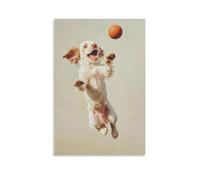 XMHMYHZJ A Spirited Puppy Leaping for An Unseen Ball, Captured Midair Against A Faded Pastel Yellow Sky of Pure Happiness. Wall Art Mural Modern Decoration Hanging Art Poster 20x30inch(50x75cm)