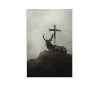 XMHMYHZJ A Stag Rests in The Shadows of A Crucifix on A Hilltop, Mist Curling Around Its Silent Form. Wall Art Mural Modern Decoration Hanging Art Poster 24x36inch(60x90cm)