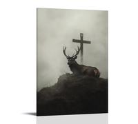 XMHMYHZJ A Stag Rests in The Shadows of A Crucifix on A Hilltop, Mist Curling Around Its Silent Form. Wall Art Mural Modern Decoration Hanging Art Poster 16x24inch(40x60cm)