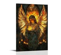 XMHMYHZJ A Stained-glass Angel Glows with Real Firelight during A Storm, Though The Candles Are Long Gone. Wall Art Mural Modern Decoration Hanging Art Poster 08x12inch(20x30cm)
