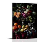 XMHMYHZJ A still Life with Ripe Fruits, Flowers, And A Silver Goblet on A Velvet Cloth Wall Art Mural Modern Decoration Hanging Art Poster 20x30inch(50x75cm)