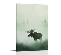 XMHMYHZJ A Stoic Moose Wading through Pale Morning Mist, Painted with Earthy Depth on A Pastel Green Canvas. Wall Art Mural Modern Decoration Hanging Art Poster 12x18inch(30x45cm)