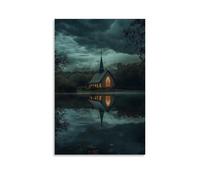 XMHMYHZJ A Storm Rages Above The Chapel, Yet The Crosss Reflection in The Lake Remains Undisturbed. Wall Art Mural Modern Decoration Hanging Art Poster 24x36inch(60x90cm)