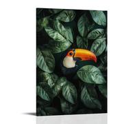 XMHMYHZJ A Toucan Peeking from Leaves, Its Bright Beak Painted Vividly on A Flat Moss Green Canvas of Tropical Silence. Wall Art Mural Modern Decoration Hanging Art Poster 16x24inch(40x60cm)