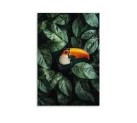 XMHMYHZJ A Toucan Peeking from Leaves, Its Bright Beak Painted Vividly on A Flat Moss Green Canvas of Tropical Silence. Wall Art Mural Modern Decoration Hanging Art Poster 16x24inch(40x60cm)