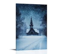 XMHMYHZJ A Village Chapel Rises from Winter Fog, Its Bell Silent, Its Steeple Glinting Faintly Beneath A Sky of Melting Stars. Wall Art Mural Modern Decoration Hanging Art Poster 08x12inch(20x30cm)