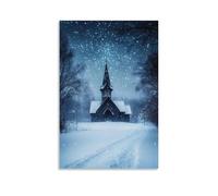 XMHMYHZJ A Village Chapel Rises from Winter Fog, Its Bell Silent, Its Steeple Glinting Faintly Beneath A Sky of Melting Stars. Wall Art Mural Modern Decoration Hanging Art Poster 08x12inch(20x30cm)
