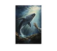 XMHMYHZJ A Whale Rises from The Deep to Meet The Savior’s Outstretched Hand in Silent Recognition Wall Art Mural Modern Decoration Hanging Art Poster 24x36inch(60x90cm)
