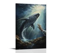 XMHMYHZJ A Whale Rises from The Deep to Meet The Savior’s Outstretched Hand in Silent Recognition Wall Art Mural Modern Decoration Hanging Art Poster 12x18inch(30x45cm)