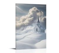 XMHMYHZJ A White Chapel Rises from Snow-covered Ground, Its Steeple Piercing The Clouds Like A Finger Pointing Toward Heaven. Wall Art Mural Modern Decoration Hanging Art Poster 12x18inch(30x45cm)