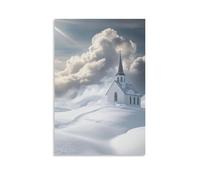 XMHMYHZJ A White Chapel Rises from Snow-covered Ground, Its Steeple Piercing The Clouds Like A Finger Pointing Toward Heaven. Wall Art Mural Modern Decoration Hanging Art Poster 20x30inch(50x75cm)