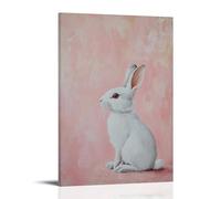 XMHMYHZJ A White Rabbit Sits Upright on A Soft Pink Background, Ears Extended As If Listening to The Sound of Silence. Wall Art Mural Modern Decoration Hanging Art Poster 12x18inch(30x45cm)