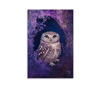 XMHMYHZJ A Wide-eyed Owl Perched Quietly in A Hollow Against A Twilight Lavender Background, Seeing The Unseen. Wall Art Mural Modern Decoration Hanging Art Poster 12x18inch(30x45cm)
