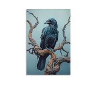 XMHMYHZJ A Wise Raven Perched on A Twisted Branch, Feathers Slick with Dew Under A Misty Blue-gray Sky. Wall Art Mural Modern Decoration Hanging Art Poster 24x36inch(60x90cm)