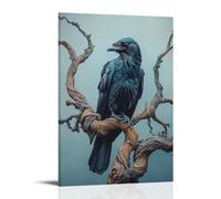 XMHMYHZJ A Wise Raven Perched on A Twisted Branch, Feathers Slick with Dew Under A Misty Blue-gray Sky. Wall Art Mural Modern Decoration Hanging Art Poster 24x36inch(60x90cm)