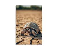 XMHMYHZJ A Wise Tortoise Slowly Stepping Across Cracked Ground, Captured in Browns over A Sun-bleached Field. Wall Art Mural Modern Decoration Hanging Art Poster 24x36inch(60x90cm)