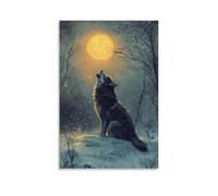 XMHMYHZJ A Wolf Howling Toward Unseen Moon on Winter Slate Wall Art Mural Modern Decoration Hanging Art Poster 12x18inch(30x45cm)