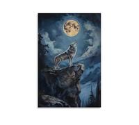 XMHMYHZJ A Wolf Under A Full Moon on A Cliff, Painted with Dramatic Contrast And Baroque Tension Wall Art Mural Modern Decoration Hanging Art Poster 12x18inch(30x45cm)