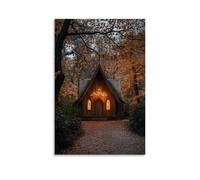 XMHMYHZJ A Wooden Chapel with No Roof Rests Beneath Falling Leaves, And Every Branch Above Holds Candlelight. Wall Art Mural Modern Decoration Hanging Art Poster 16x24inch(40x60cm)