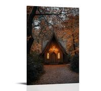 XMHMYHZJ A Wooden Chapel with No Roof Rests Beneath Falling Leaves, And Every Branch Above Holds Candlelight. Wall Art Mural Modern Decoration Hanging Art Poster 08x12inch(20x30cm)
