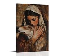 XMHMYHZJ A Wounded Wolf - Mary Binds The Paw of A Wolf Without Fear, Her Eyes Full of Mercy Wall Art Mural Modern Decoration Hanging Art Poster 16x24inch(40x60cm)
