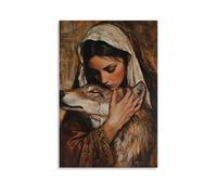 XMHMYHZJ A Wounded Wolf - Mary Binds The Paw of A Wolf Without Fear, Her Eyes Full of Mercy Wall Art Mural Modern Decoration Hanging Art Poster 20x30inch(50x75cm)