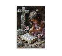 XMHMYHZJ A Young Girl Plants Her First Flower Beneath A Stone Cross, Marking The Page in Her Bible with Its Petal. Wall Art Mural Modern Decoration Hanging Art Poster 24x36inch(60x90cm)