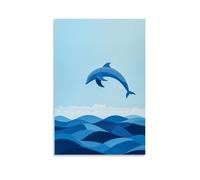 XMHMYHZJ Abstract Dolphin Leaping Over Wave Arcs on A Clear Sky Blue Minimalist Background. Wall Art Mural Modern Decoration Hanging Art Poster 16x24inch(40x60cm)