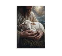 XMHMYHZJ Amid A Raging Storm, The Lamb Rests Peacefully in Jesus’ Hands, Shielded from Wind And Thunder by His Presence Alone. Wall Art Mural Modern Decoration Hanging Art Poster 24x36inch(60x90cm)