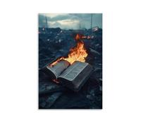 XMHMYHZJ Amid Ruins, The Last Standing Object Is A Burning Bible Whose Pages Refuse to Burn. Wall Art Mural Modern Decoration Hanging Art Poster 20x30inch(50x75cm)