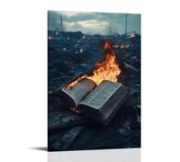 XMHMYHZJ Amid Ruins, The Last Standing Object Is A Burning Bible Whose Pages Refuse to Burn. Wall Art Mural Modern Decoration Hanging Art Poster 16x24inch(40x60cm)