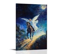 XMHMYHZJ An Angel And A Horse Gallop Across The Night Sky, The Trail behind Them Sparkling Like Hope. Wall Art Mural Modern Decoration Hanging Art Poster 12x18inch(30x45cm)