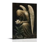 XMHMYHZJ An Angel with Ash-covered Wings Kneels Beside A Grave, Planting A Lily in Silence. Wall Art Mural Modern Decoration Hanging Art Poster 16x24inch(40x60cm)