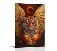XMHMYHZJ Animal Oil Painting A Crimson Tiger With Wings of Gold Guards The Gate to The Spirit World Wall Art Mural Modern Decoration Hanging Art Poster 24x36inch(60x90cm)