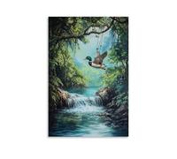 XMHMYHZJ Animal Oil Painting- A Duck Diving Into A River from A Vine Swing in A Jungle-style Triathlon Wall Art Mural Modern Decoration Hanging Art Poster 08x12inch(20x30cm)