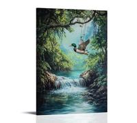 XMHMYHZJ Animal Oil Painting- A Duck Diving Into A River from A Vine Swing in A Jungle-style Triathlon Wall Art Mural Modern Decoration Hanging Art Poster 24x36inch(60x90cm)