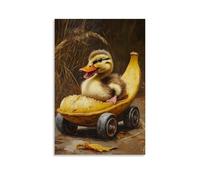 XMHMYHZJ Animal Oil Painting- A Duckling Racing in A Soapbox Car Shaped Like A Banana Peel Wall Art Mural Modern Decoration Hanging Art Poster 20x30inch(50x75cm)
