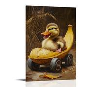 XMHMYHZJ Animal Oil Painting- A Duckling Racing in A Soapbox Car Shaped Like A Banana Peel Wall Art Mural Modern Decoration Hanging Art Poster 20x30inch(50x75cm)