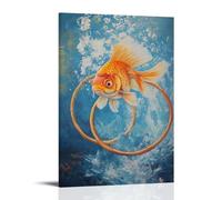 XMHMYHZJ Animal Oil Painting- A Goldfish Leaping through Hoops during An Underwater Obstacle Contest Wall Art Mural Modern Decoration Hanging Art Poster 24x36inch(60x90cm)