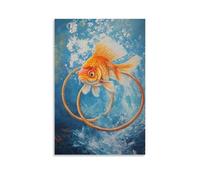XMHMYHZJ Animal Oil Painting- A Goldfish Leaping through Hoops during An Underwater Obstacle Contest Wall Art Mural Modern Decoration Hanging Art Poster 20x30inch(50x75cm)