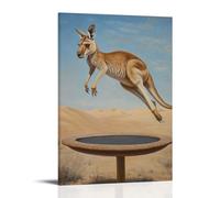 XMHMYHZJ Animal Oil Painting- A Kangaroo Balancing Mid-air on A High Trampoline over Desert Dunes Wall Art Mural Modern Decoration Hanging Art Poster 08x12inch(20x30cm)