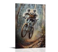 XMHMYHZJ Animal Oil Painting- A Koala Maneuvering through A Mountain Biking Trail, Focus Intense. Wall Art Mural Modern Decoration Hanging Art Poster 16x24inch(40x60cm)