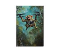 XMHMYHZJ Animal Oil Painting- A Monkey Racing A Drone in A Tech-forest Aerial Race Wall Art Mural Modern Decoration Hanging Art Poster 24x36inch(60x90cm)