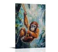 XMHMYHZJ Animal Oil Painting- A Monkey Swinging between Jungle Vines in A Freestyle Rope Challenge Wall Art Mural Modern Decoration Hanging Art Poster 08x12inch(20x30cm)