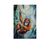 XMHMYHZJ Animal Oil Painting- A Monkey Swinging between Jungle Vines in A Freestyle Rope Challenge Wall Art Mural Modern Decoration Hanging Art Poster 08x12inch(20x30cm)
