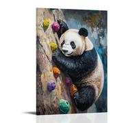 XMHMYHZJ Animal Oil Painting- A Panda Climbing A Rock Wall, Paws Gripping Colorful Holds. Wall Art Mural Modern Decoration Hanging Art Poster 16x24inch(40x60cm)