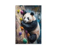 XMHMYHZJ Animal Oil Painting- A Panda Climbing A Rock Wall, Paws Gripping Colorful Holds. Wall Art Mural Modern Decoration Hanging Art Poster 24x36inch(60x90cm)