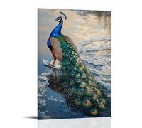 XMHMYHZJ Animal Oil Painting- A Peacock Ice Skating Across A Frozen Lake, Feathers Trailing Behind. Wall Art Mural Modern Decoration Hanging Art Poster 24x36inch(60x90cm)