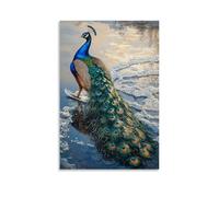 XMHMYHZJ Animal Oil Painting- A Peacock Ice Skating Across A Frozen Lake, Feathers Trailing Behind. Wall Art Mural Modern Decoration Hanging Art Poster 08x12inch(20x30cm)