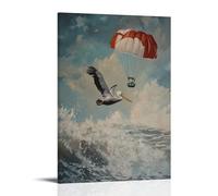 XMHMYHZJ Animal Oil Painting- A Pelican Diving from A Parachute Into Crashing Coastal Surf Wall Art Mural Modern Decoration Hanging Art Poster 16x24inch(40x60cm)
